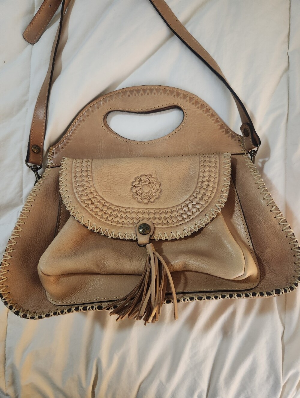 Patricia Nash Bag Leather Crossbody With Top Handle Boho Hippie, 1 callout